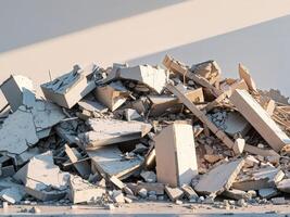 Demolition debris showing broken concrete and rubble from a collapsed structure photo
