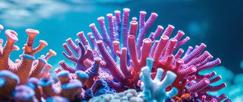 Close up of colorful coral display underwater in marine environment. photo