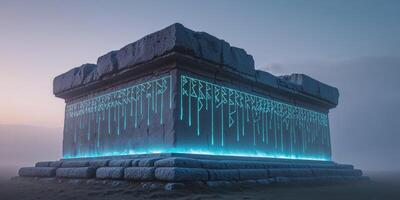 Ancient Stone Monument with Glowing Runes photo