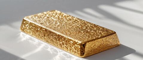 Stunning Gold Bar with Shimmering Texture and Reflective Surface. photo