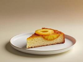 A slice of pineapple upside down cake on a plate photo