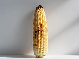 Grilled corn on the cob with charred kernels. photo