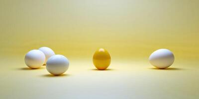 Yellow background with white eggs and egg yolk. photo