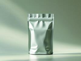 Zip pouch mockup with clean design on a soft green background photo