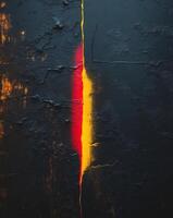 A painting of a red and yellow line on a black wall photo
