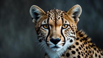 Cheetah with beautiful markings staring intensely with dark background. photo