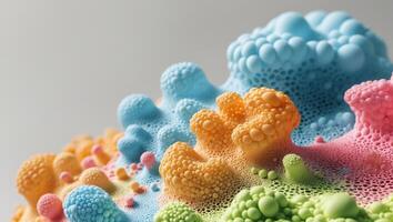 Abstract closeup texture displays colorful organic forms and bubbly structures. photo