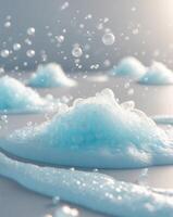 Light Blue Cleaning Foam Texture on Surface with Bubbles. photo