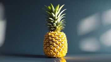 Fresh Pineapple with Glossy Reflection on Dark Background photo