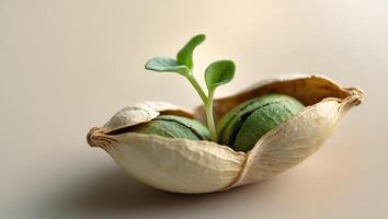 Seed Shell Opening with Emerging Sprout Macro photo