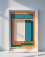 Abstract Frame Design with Parallel Rectangles of Teal Orange and Cream Colors Arrangement. photo