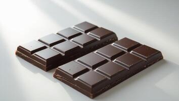 Three chocolate bars with perfectly scored squares ready to be broken and savored photo