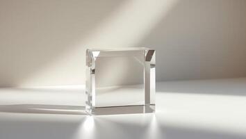 Clear Rectangular Crystal Block on Smooth Surface for Display Purposes photo