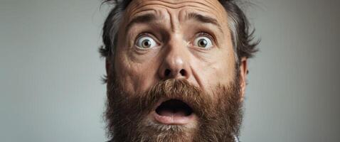 A man with a beard and a shocked expression photo