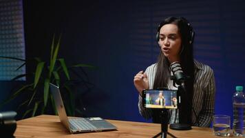Female blogger connects with her audience while recording a captivating blog, sharing valuable insights and personal experiences video