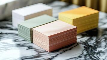 Vibrant Paper Piles on a Marble Background photo