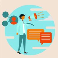 A man makes an announcement using a megaphone. Design illustration. vector