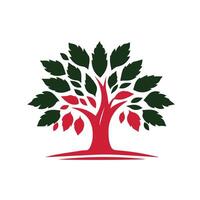 A red and green tree with leaves on it vector