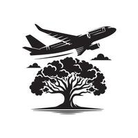 an airplane flying over a tree and clouds vector
