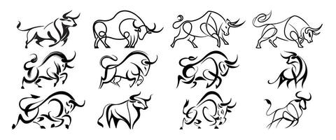 line drawing bull cow icon illustration cow art style, simple design vector