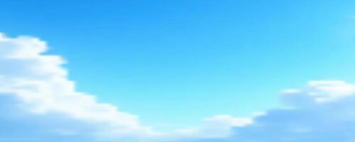 Bright blue sky with fluffy white clouds floating in the clear atmosphere. Background view. vector