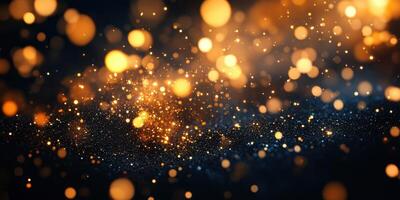 Vivid golden and blue particles create a sparkling background under soft light photo