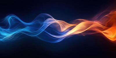 Abstract blending of blue and orange waves creating dynamic visual flow on a dark background photo