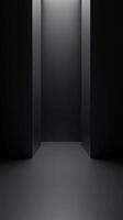 Minimalist interior space with dramatic lighting creating a focal point in a dark environment photo