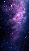 Cosmic spectacle showcases vibrant purple and blue starry night filled with luminous celestial bodies photo