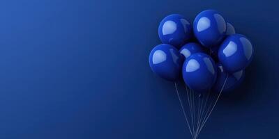 Blue balloons float gently against a solid navy background creating a vibrant contrast in a cheerful display photo
