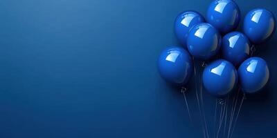 Blue balloons gathered together against a solid blue background create a festive and cheerful atmosphere for events photo