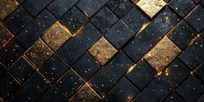 Intricate pattern of black and gold tiles arranged in a stylish geometric design photo