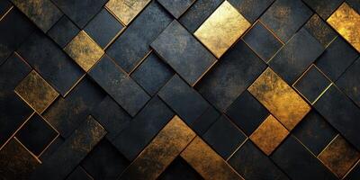 Geometric pattern of black and gold tiles arranged in a modern design for interior decoration photo