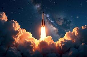 The launch of deep spacecraft, cosmos mission in an open galaxy photo