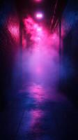 Mysterious alley shrouded in colorful smoke during nighttime exploration photo
