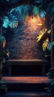Serene indoor space with lush plants and warm lighting creates inviting ambiance for relaxation photo