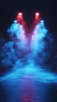 Colorful smoke and lights create an atmospheric backdrop for a nighttime performance photo