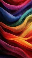 Colorful silk fabric waves create a mesmerizing pattern of vibrant hues in a soft shimmer under warm lighting photo