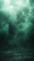 Mysterious green fog envelops an empty space creating an ethereal atmosphere in a dark environment photo