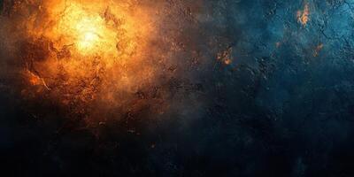 Abstract representation of fiery orange and deep blue textures with contrasting light and shadow effects in a dynamic composition photo
