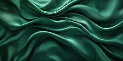 Elegant green silk fabric draping in soft waves captures the beauty of smooth textures and rich colors in natural light photo