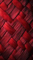 Woven red textile showcasing intricate patterns and rich texture in a close-up view photo