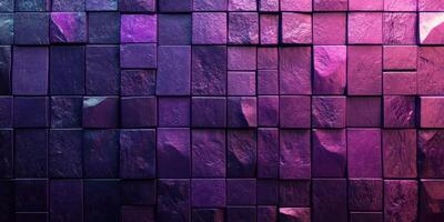 Colorful textured wall composed of square tiles illuminated by purple and pink lights photo