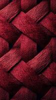 Close-up view of intricately braided red fabric showcasing texture and depth under soft lighting in a studio setting photo