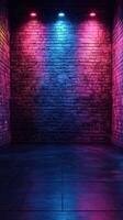 Colorful illuminated brick wall creates a vibrant atmosphere in an indoor space at night photo