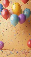 Colorful balloons and confetti create a festive atmosphere for celebrations during a joyful party or ceremony photo