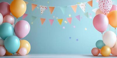 Colorful balloons and festive decorations create a cheerful atmosphere for a celebration party setting indoors photo