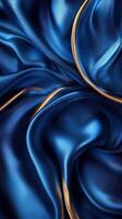 Richly textured blue satin fabric with delicate gold trim creates an elegant visual contrast ideal for design inspiration photo