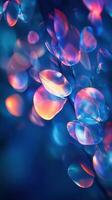 Colorful translucent bubbles float in a serene blue background creating a calming atmosphere photo