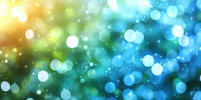 Vibrant abstract background with luminous bokeh effects in shades of blue and green during evening light photo